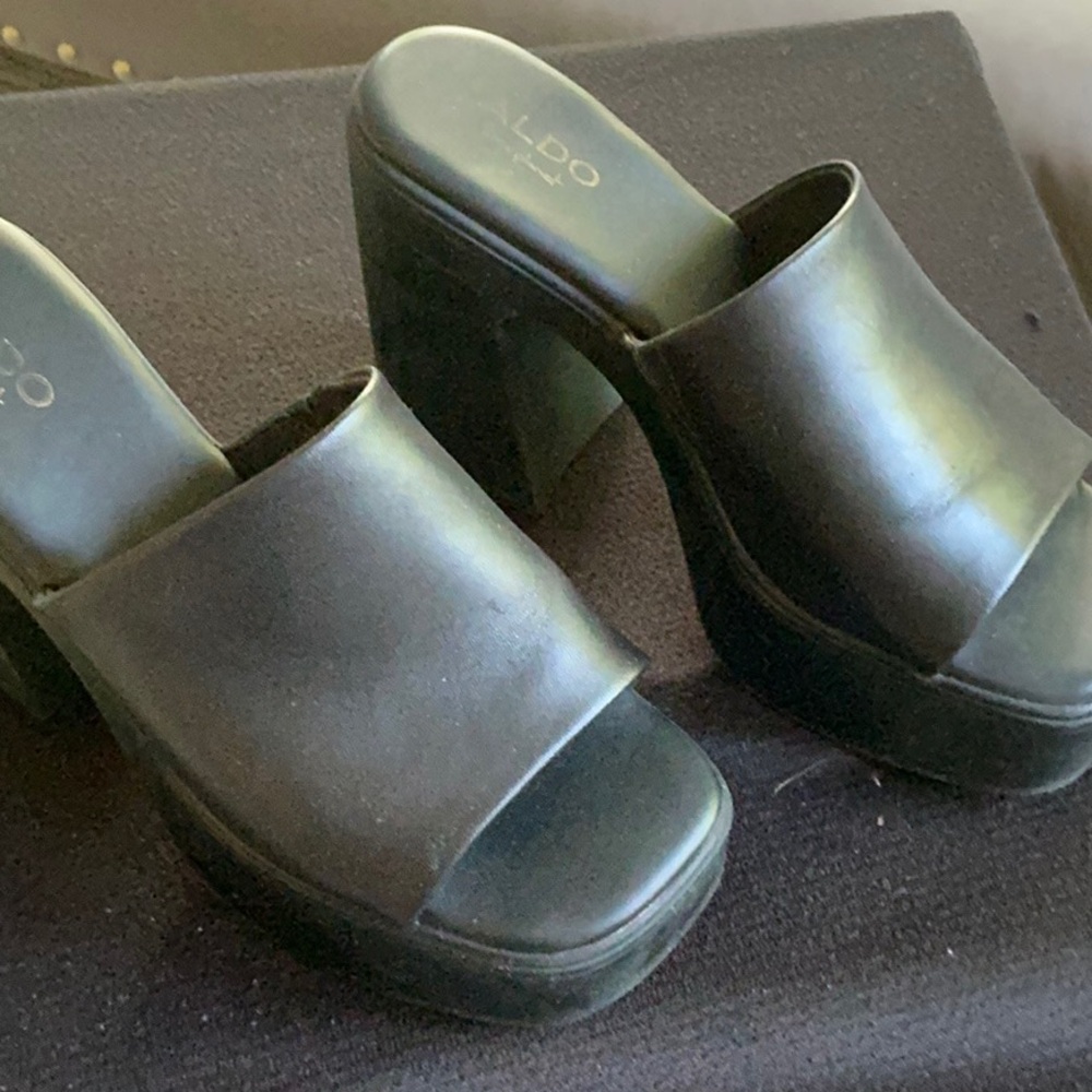 Aldo Black Platform Mules with Chunky Heel